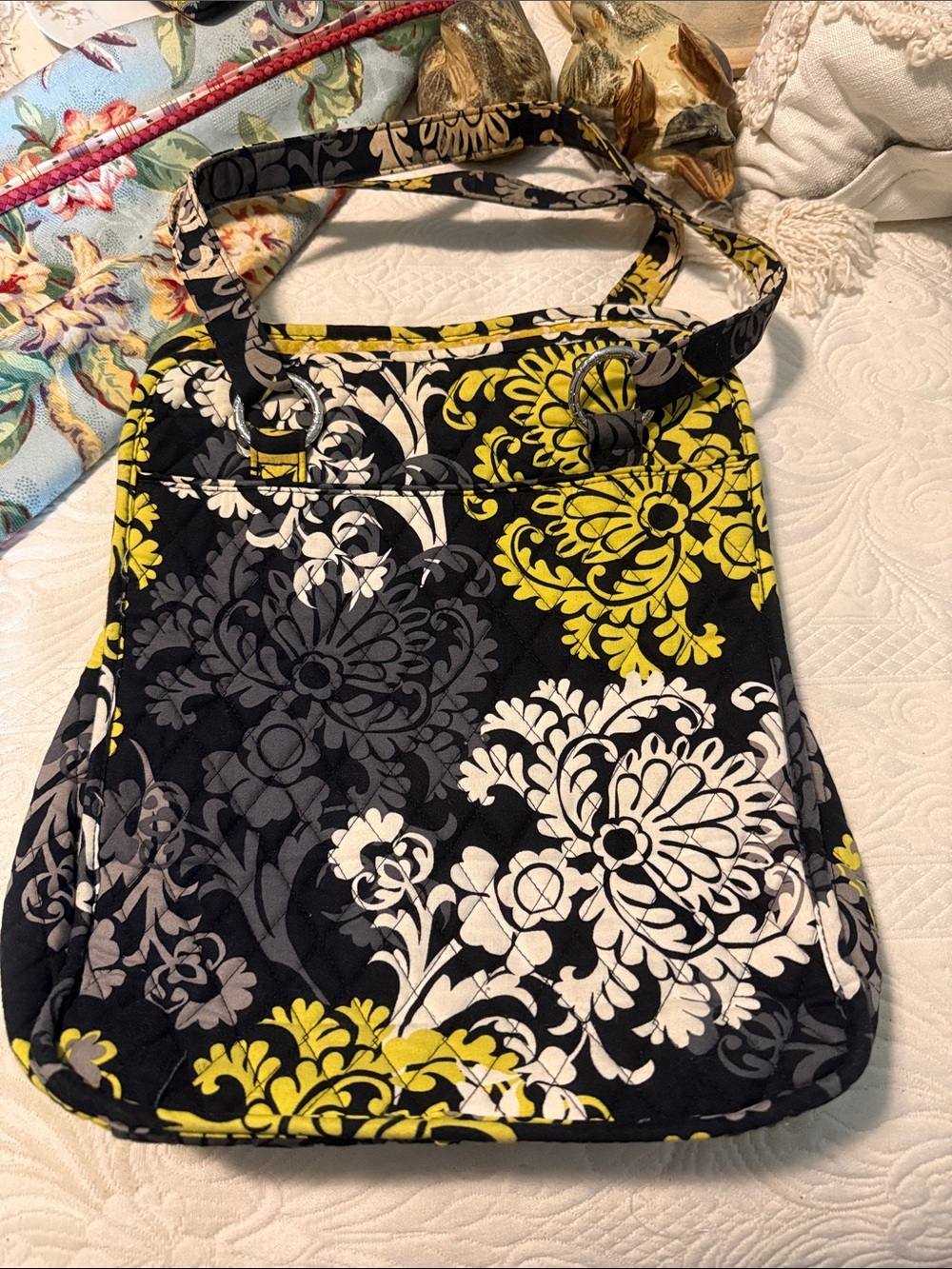 Vera Bradley Black, Yellow & White Quilted Crossbody Bag